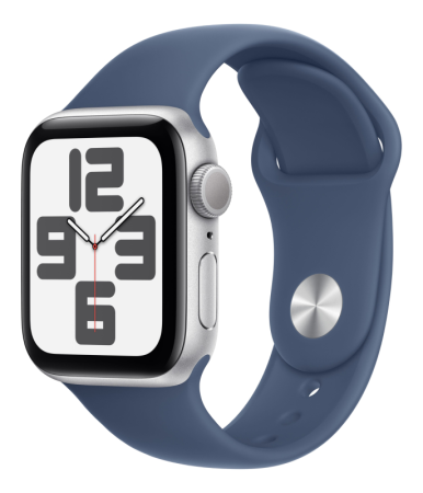 Смарт часы Apple Watch Series SE 2024 44мм алюминий серебристого цвета, ремешок цвета «синий деним» M/L (MXER3LL/A)