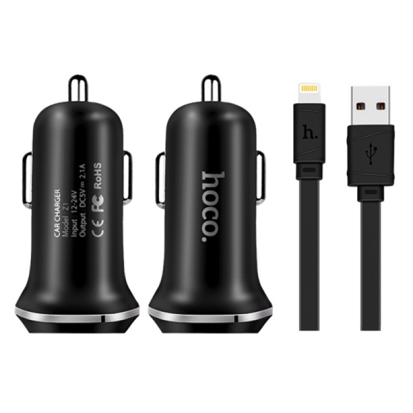 АЗУ Hoco Z49 2.4A  2USB с кабелем 8-pin (черный)
