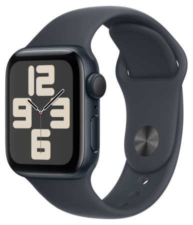 Смарт часы Apple Watch Series SE 2024 40мм алюминий цвета «полуночный черный», ремешок цвета «полуночный черный» S/M (MXE73LL/A)